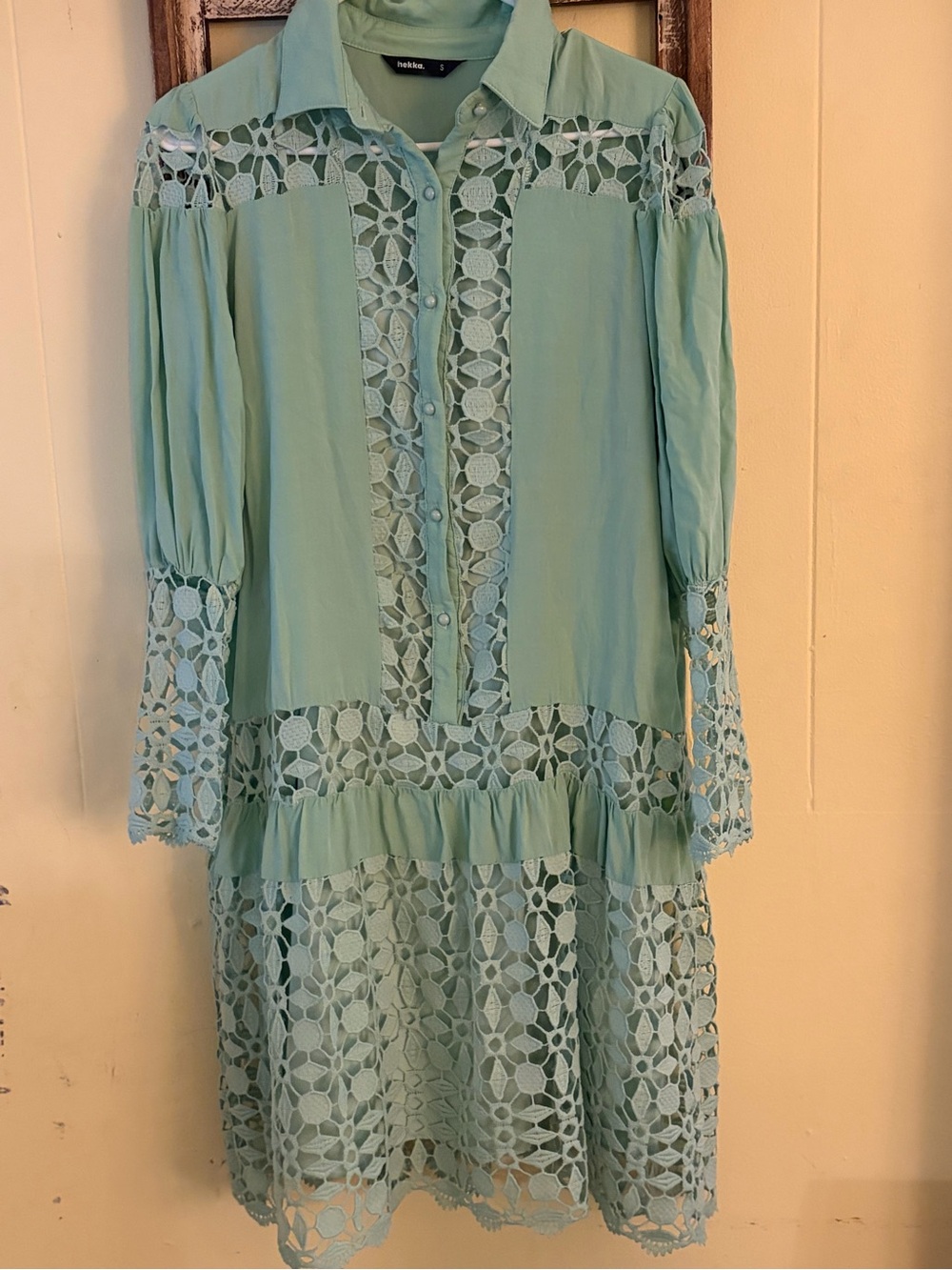 Light Mint Lace-Panel Midi Dress by bebe